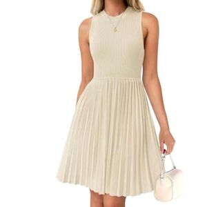 ZESICA Sleeveless Style Scoop Neck Knitted A Line Pleated Swing Skirt Dress